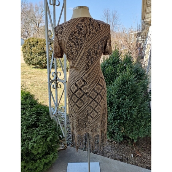 💥BLACK FRIDAY BOGO FREE EVERYTHING💥 M/L 80s Gold Lace and Fringe Dress - Picture 3 of 5
